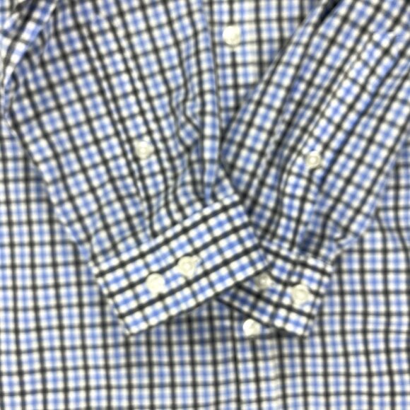 H&M Slim Fit Men Medium Button Down Black Blue White Checkered Long Sleeve Shirt - Picture 5 of 9